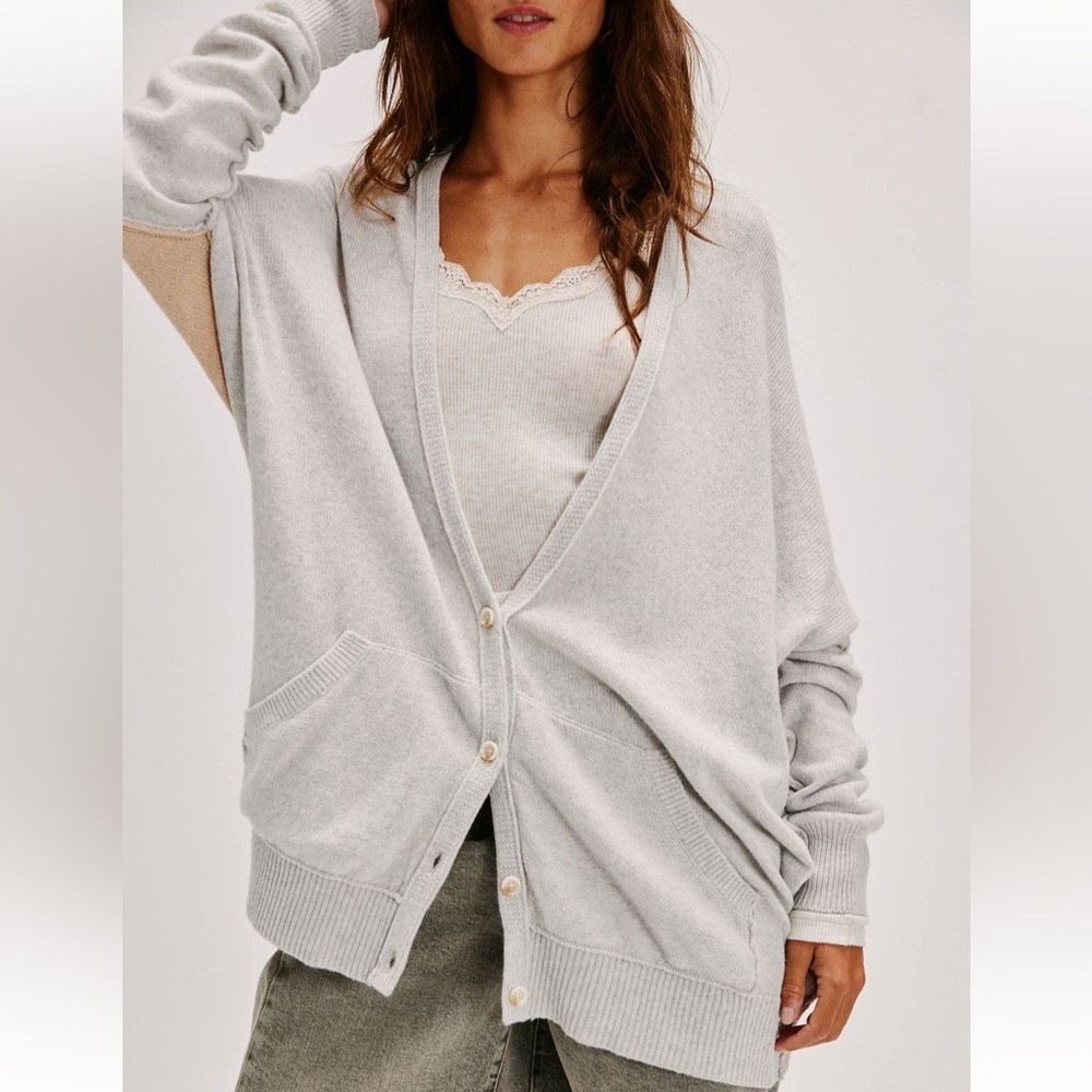 Free people we the free essential cardi in mercury combo cardigan sweater NWT